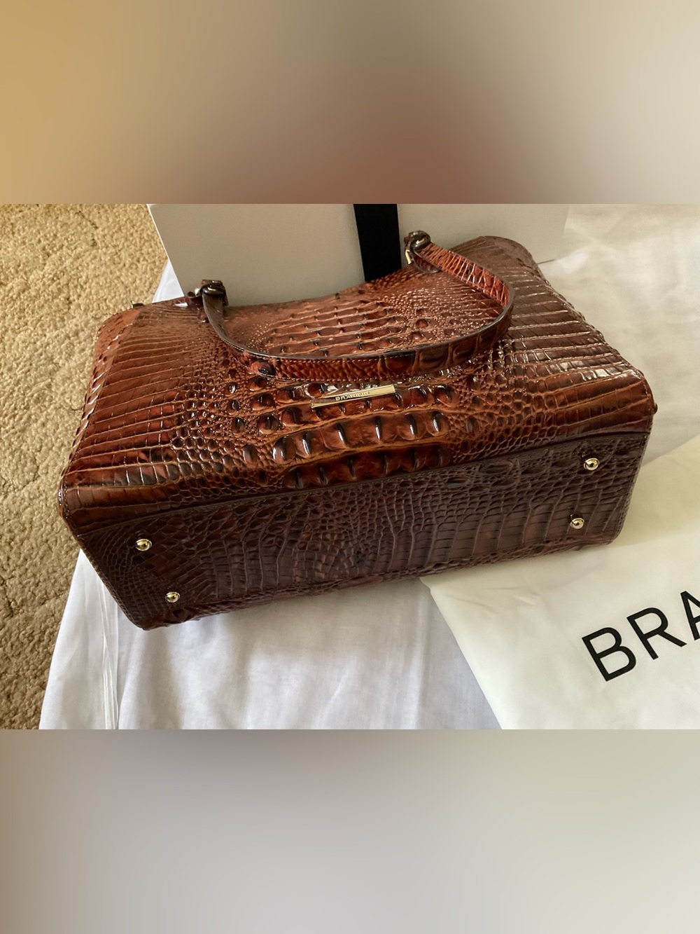 Beautiful Brahmin April pecan Cognac/brown Croc-Embossed Leather Tote! NWOT - Picture 3 of 4